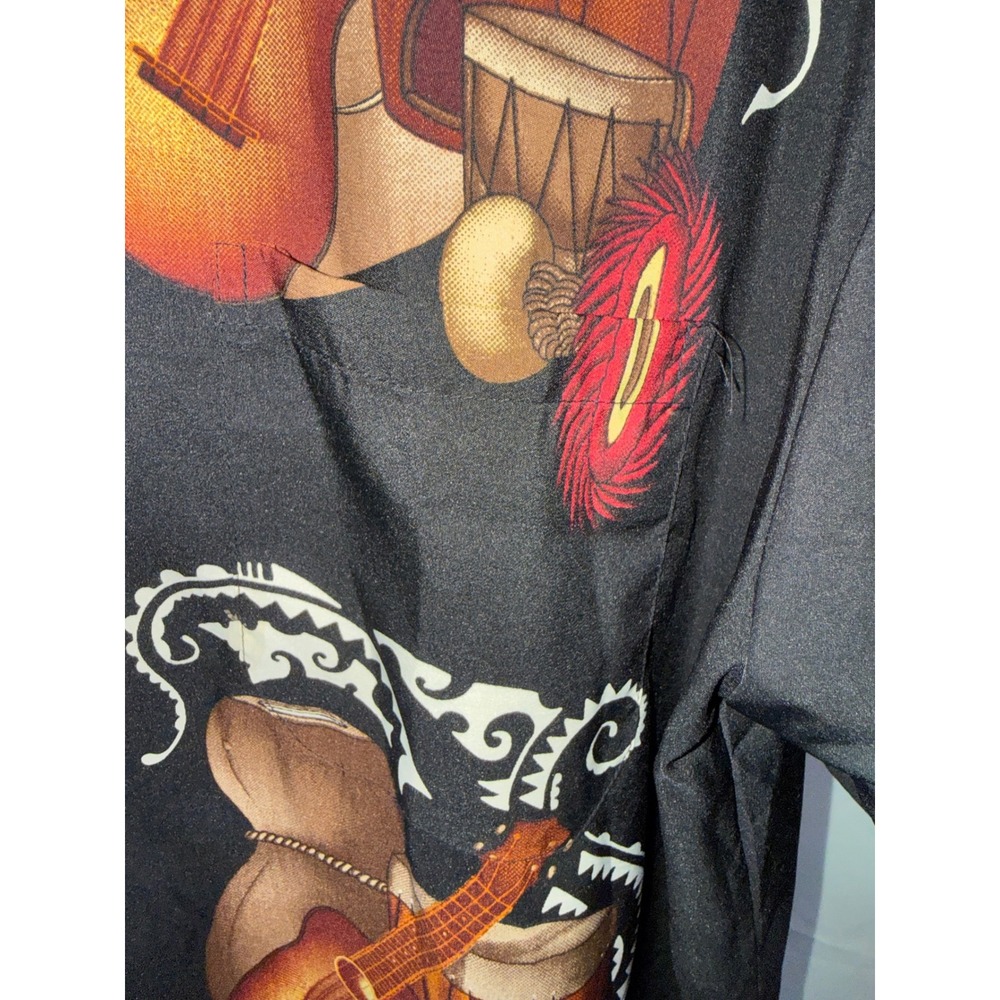 Makani Hawaii Mens Black Graphic Button Down Shirt Guitar Drum XL - Picture 4 of 5